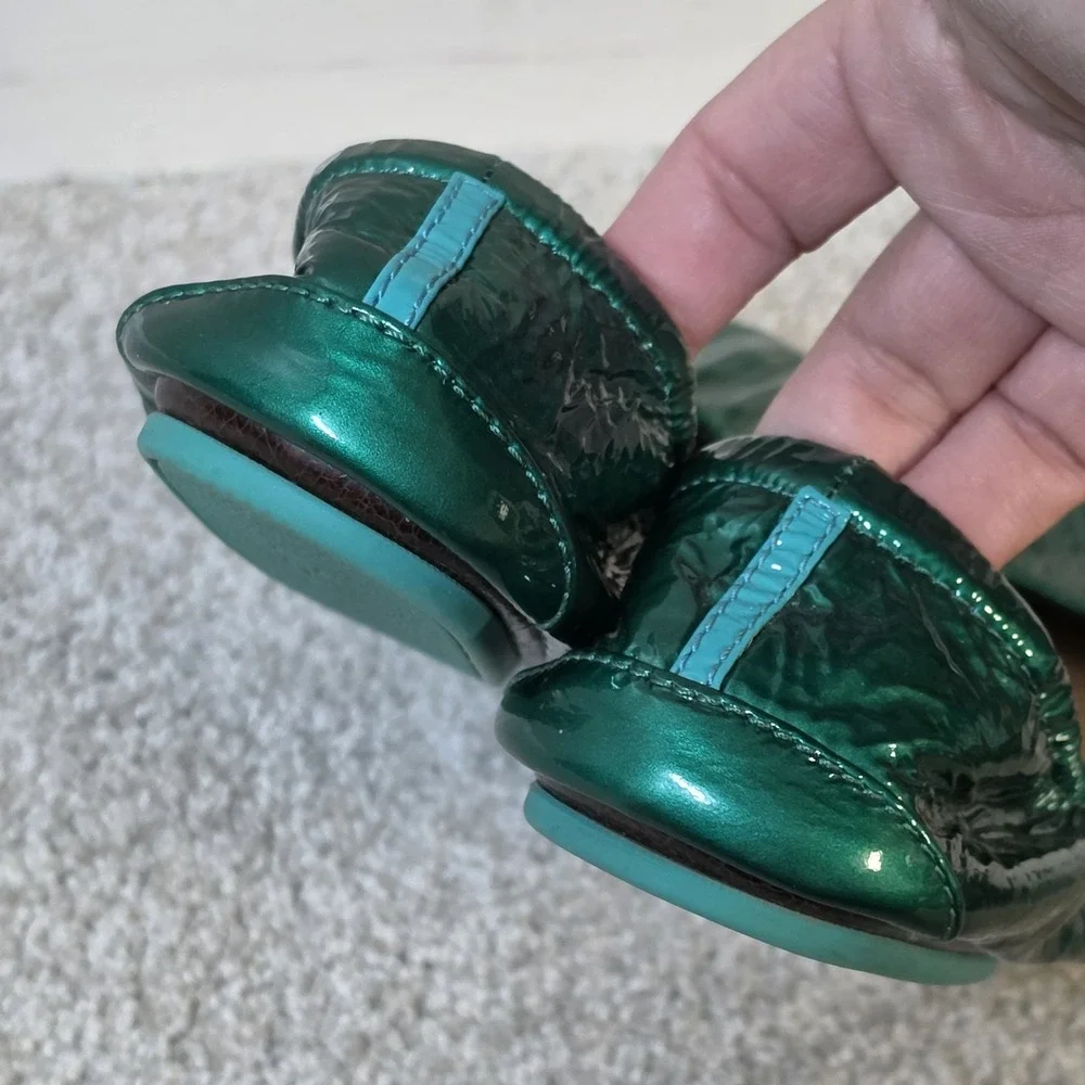 Tieks Emerald Green Patent Ballet Flats Size 7 GUC No Box Full-Grain Leather